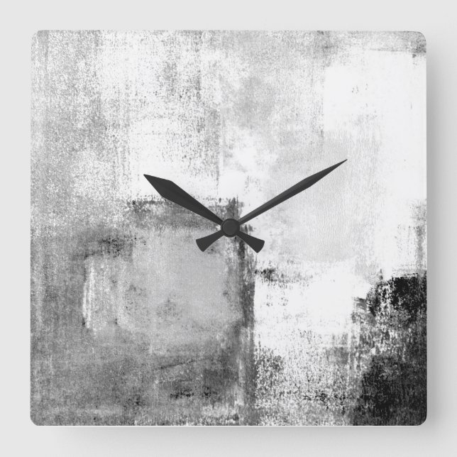 Carrée Horloge d'art Abstrait noir et blanc (Recto)