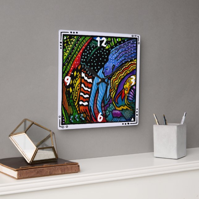 Carrée Horloge d'art Abstraite colorée (Bureau)