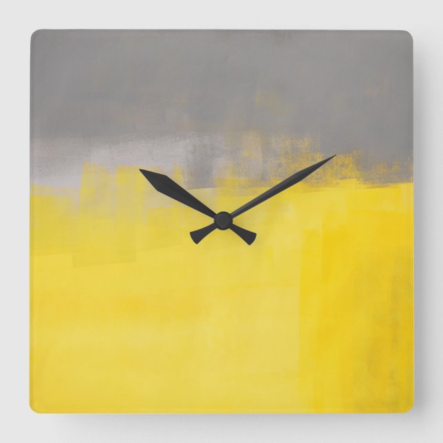 Carrée Horloge d'art gris et jaune "Une simple Abstraite" (Recto)