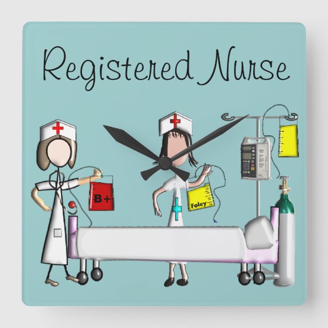 Carrée Horloge d'art infirmière "La chambre de l'hôpital" (Recto)