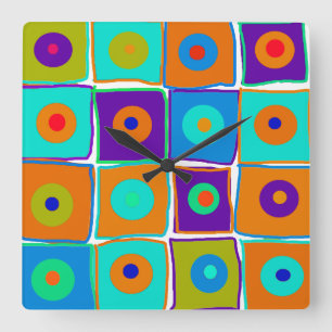 Carrée Horloge d'art Pois et Carré colorée