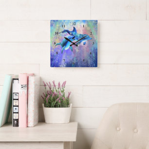 Carrée Horloge dauphin couple