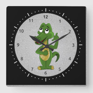 Carrée Horloge de bande dessinée d'alligator ou de