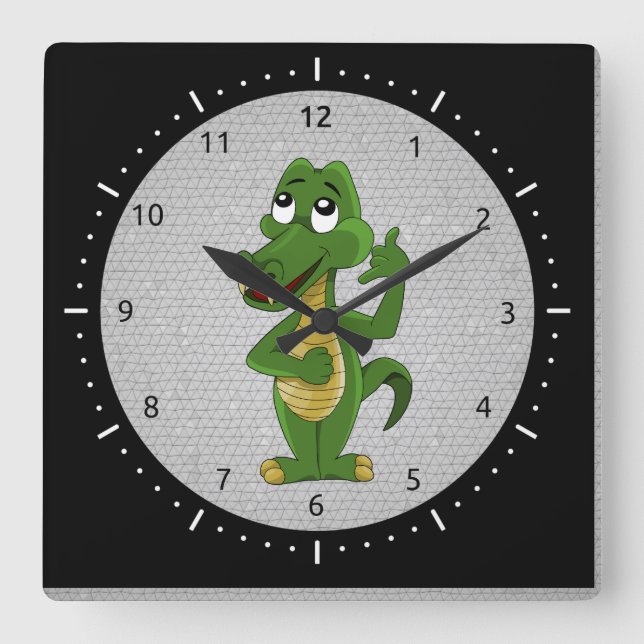 Carrée Horloge de bande dessinée d'alligator ou de (Recto)
