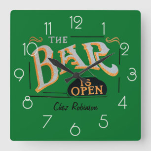 Carrée Horloge de bar personnalisée à domicile verte et o