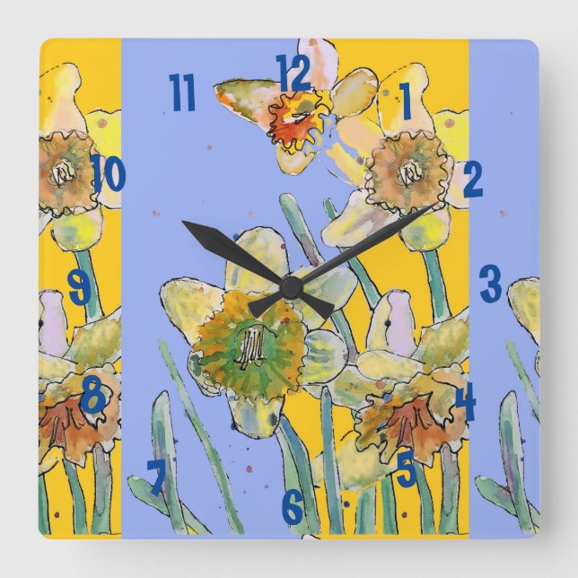 Carrée Horloge de bureau jaune pour femme à aquarelle de  (Recto)