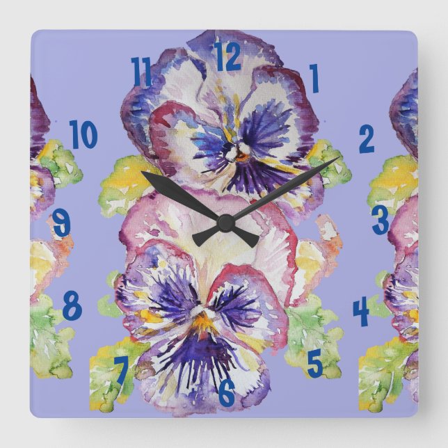 Carrée Horloge de bureau pour femme aquarelle Purple Pans (Recto)