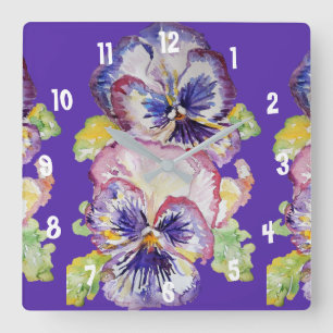 Carrée Horloge de bureau pour femme aquarelle Purple Pans