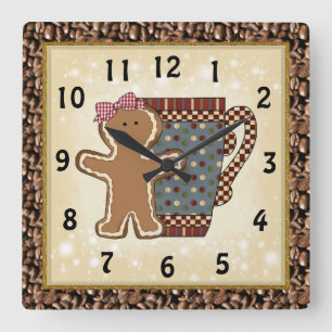 Carrée Horloge de café de pain d'épice de Noël