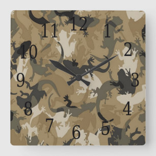 Carrée Horloge de Carré du camouflage de reptile Brown