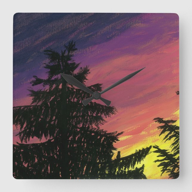Carrée Horloge de Cèdre et Coucher de Soleil (Recto)