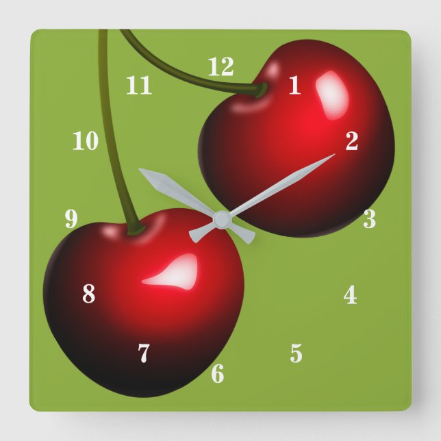 Carrée Horloge de cerise douce - Choisir la couleur (Recto)
