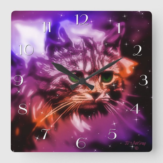 Carrée Horloge "de chat céleste" de peinture de Digitals (Recto)