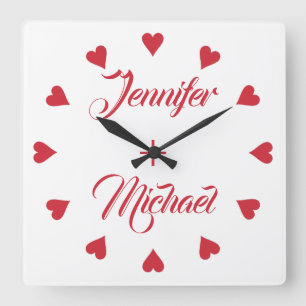 Carrée Horloge de couple avec coeur
