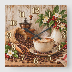 Carrée Horloge de cuisine en forme de tasse à café vintag