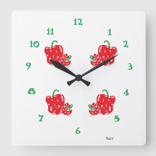 Carrée Horloge de cuisine : Poivrons rouges (Recto)
