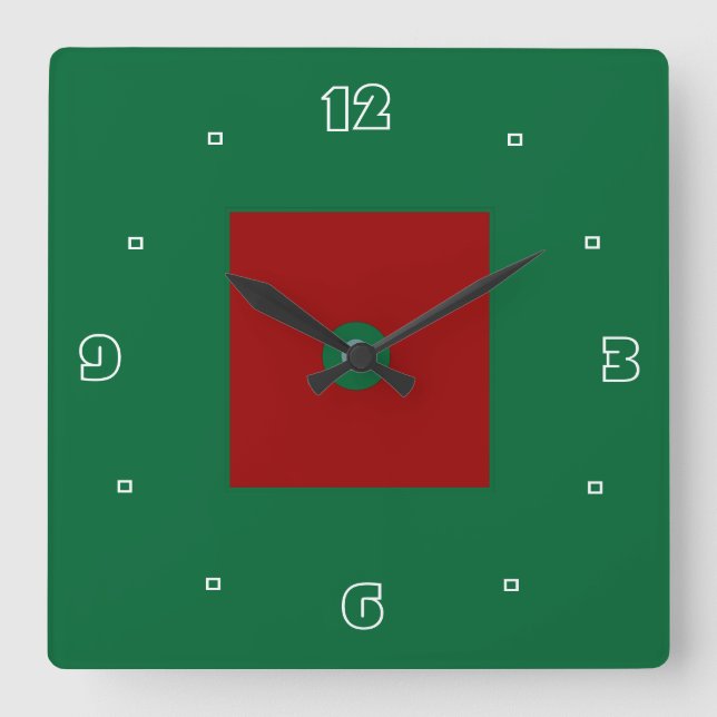 Carrée Horloge de cuisine rouge et vert uni > (Recto)