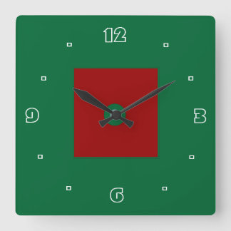 Carrée Horloge de cuisine rouge et vert uni >