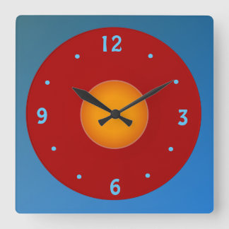Carrée Horloge de cuisine rouge jaune/orange bleu
