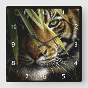Carrée Horloge de faune de visage de tigre