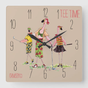 Carrée horloge de golf - heure de tee flamingo