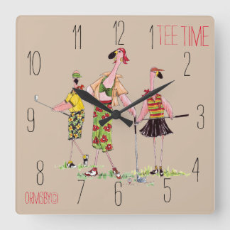 Carrée horloge de golf - heure de tee flamingo