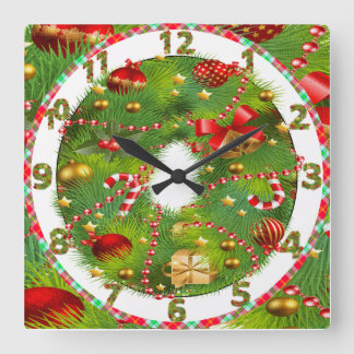 Carrée horloge de guirlande d'arbre de Noël avec les