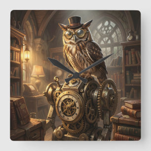 Carrée horloge de hibou steampunk art mécanique