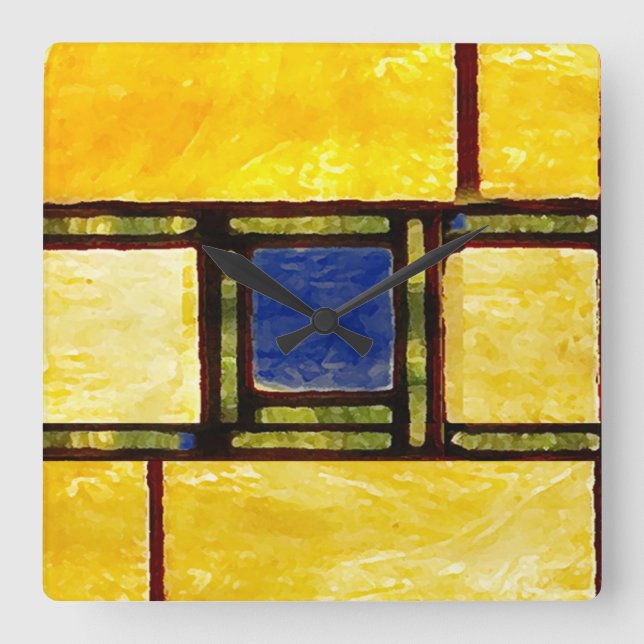 Carrée Horloge de la fenêtre en verre jaune et bleu (Recto)