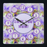 Carrée Horloge de la paroi acrylique de l'aquarelle viole<br><div class="desc">Aquarelle violette Viola Floral Acrylique Horloge murale. Un beau design forme une de mes aquarelles originales.</div>
