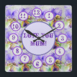 Carrée Horloge de la paroi acrylique de l'aquarelle viole<br><div class="desc">Aquarelle violette Viola Floral Acrylique Horloge murale. Un beau design forme une de mes aquarelles originales.</div>