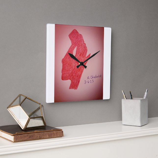 Carrée Horloge de la paroi d'image statique rouge (Bureau)