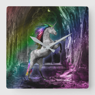 Carrée Horloge de licorne d'arc-en-ciel