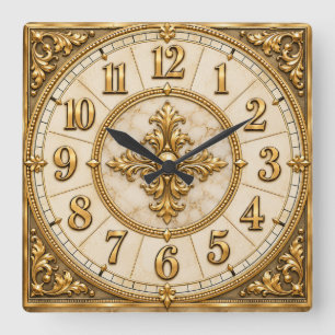 Carrée Horloge de luxe élégante en ivoire et or ornée