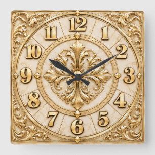 Carrée Horloge de luxe ornée de crème et d'or élégante
