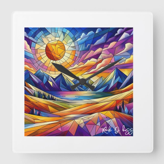 Carrée Horloge de montagne en verre tendu (Recto)