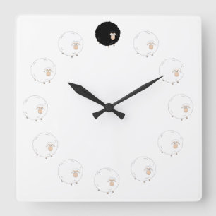 Carrée Horloge de moutons noirs avec l'arrière - plan