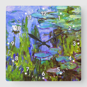 Carrée Horloge de nénuphars de Monet en bleu, vert et