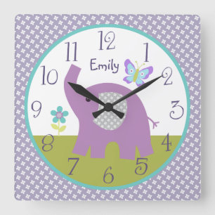 Carrée Horloge de nurserie éléphant Personalized Dreamlan
