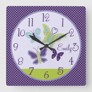 Carrée Horloge de nurserie papillons magnifiques personna