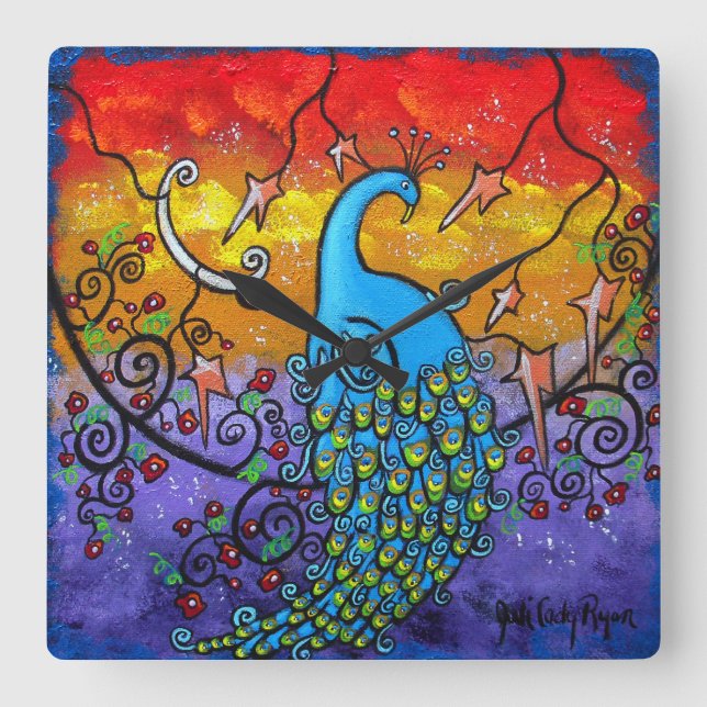 Carrée Horloge de paon d'enchantement (Recto)