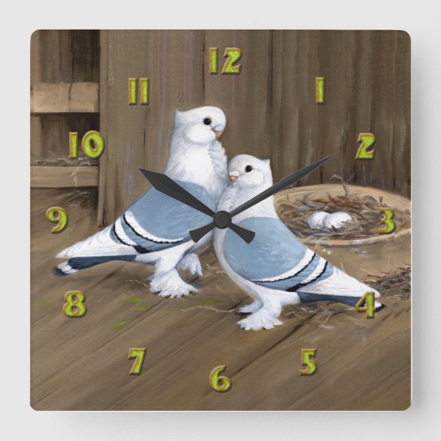 Carrée Horloge de Pigeons Satinette Frill (Recto)