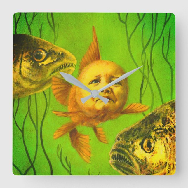 Carrée Horloge de poisson d'or du mutant du bébé (Recto)