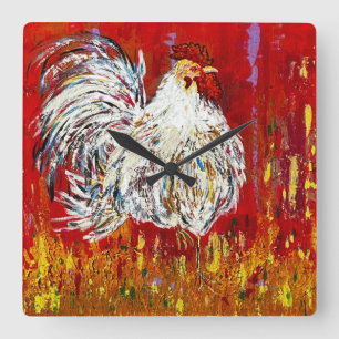 Carrée Horloge de poulet du coq