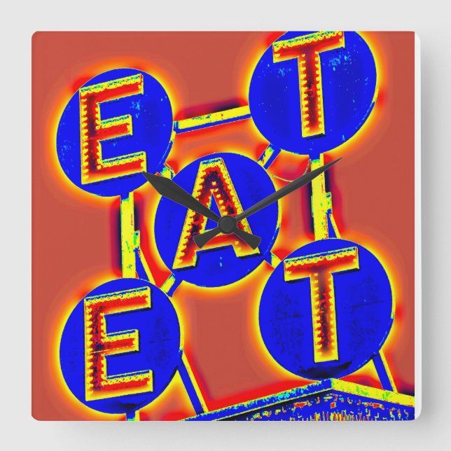 Carrée horloge de repas rouge/bleu (Recto)