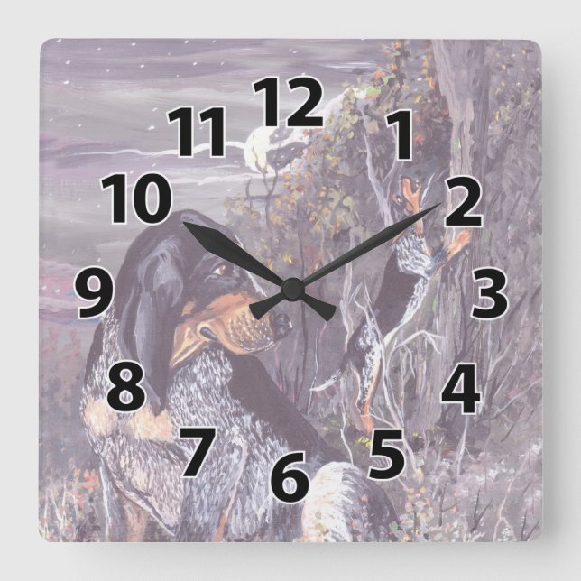 Carrée Horloge de rêveur de chiot de Coonhound de (Recto)