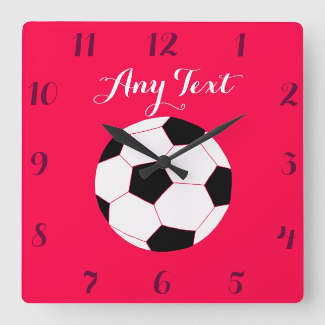 Carrée Horloge de soccer : Coutume rouge (Recto)