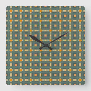 Carrée Horloge de tartan à plaid kaki