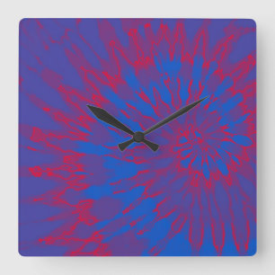 Carrée Horloge de teinture à crampons bleu et rouge