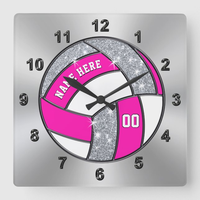 Carrée Horloge De Volley Personnalisée, Rose, Blanc, Arge (Recto)